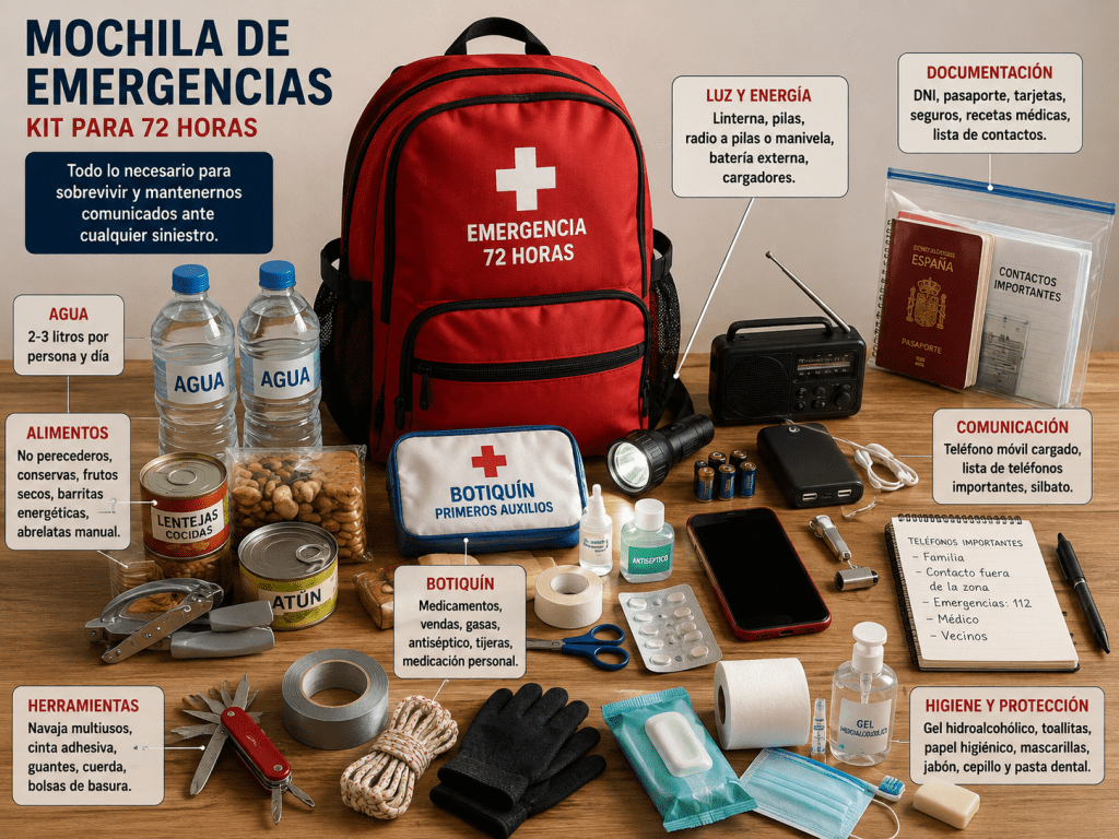 LISTADO DE UN KIT DE EMERGENCIAS PARA 72 HORAS EN CASO DE CATASTROFES.